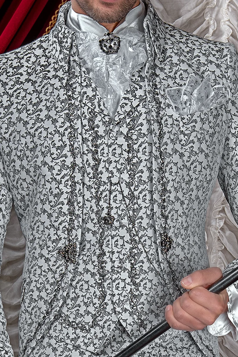 Gilet damascato con ricamo color nero-argento