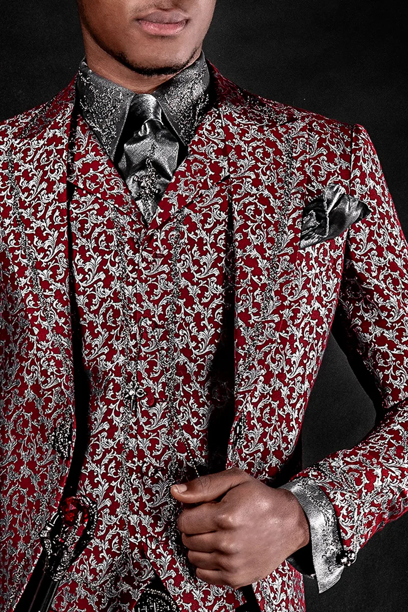 Camicia e Cravatta in tessuto lurex grigio con ricamo