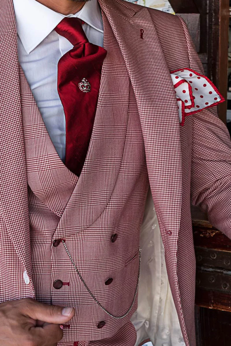 Gilet doppiopetto sciallato Principe di Galles rosso