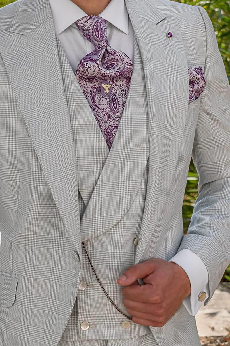 Gilet doppiopetto sciallato Principe di Galles grigio perla