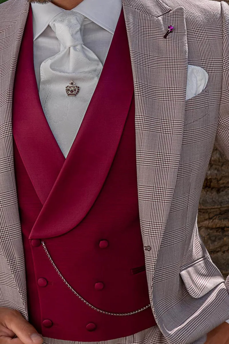 Gilet doppiopetto fucsia collo sciallato a contrasto