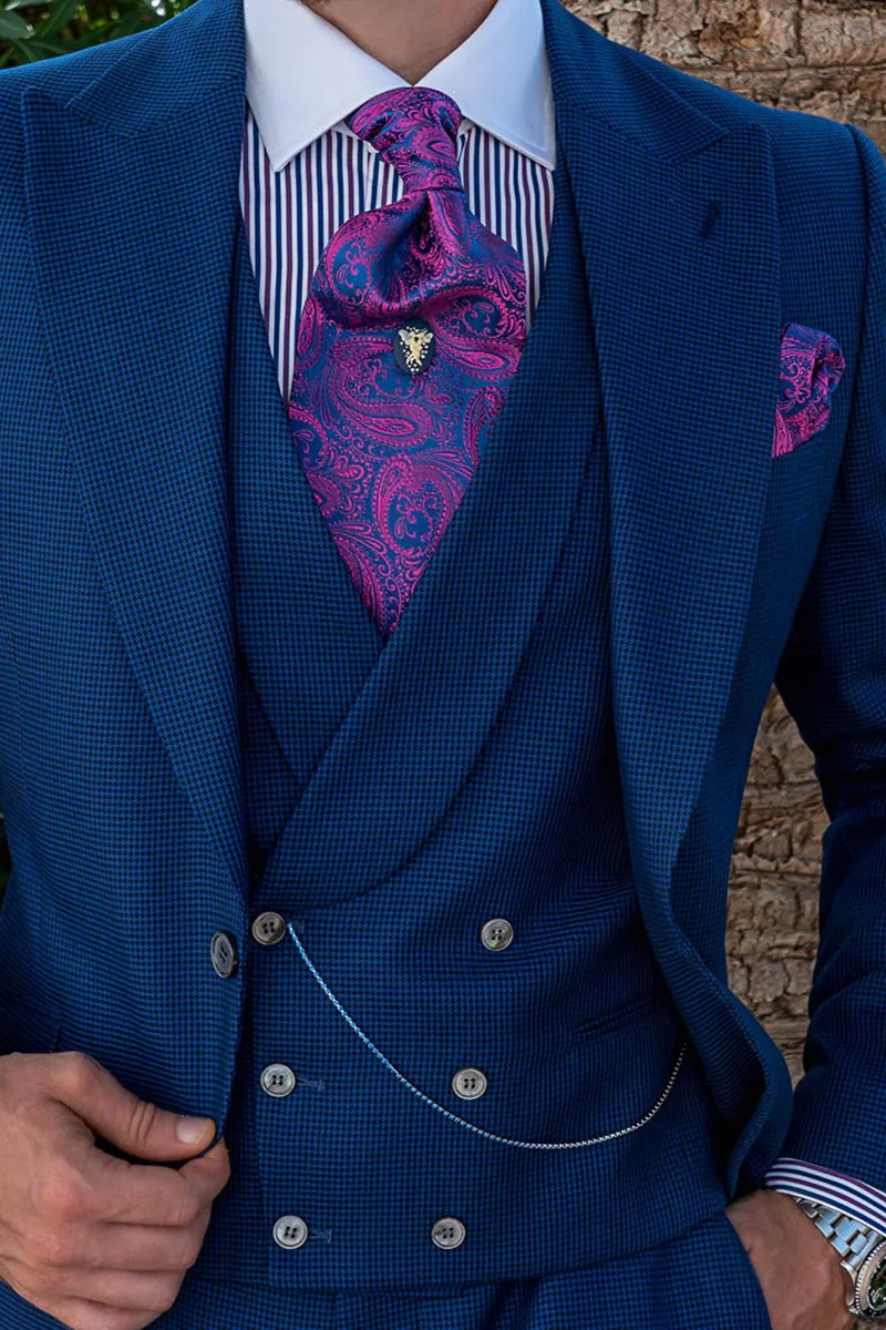 Gilet doppiopetto sciallato blu pied-de-poule