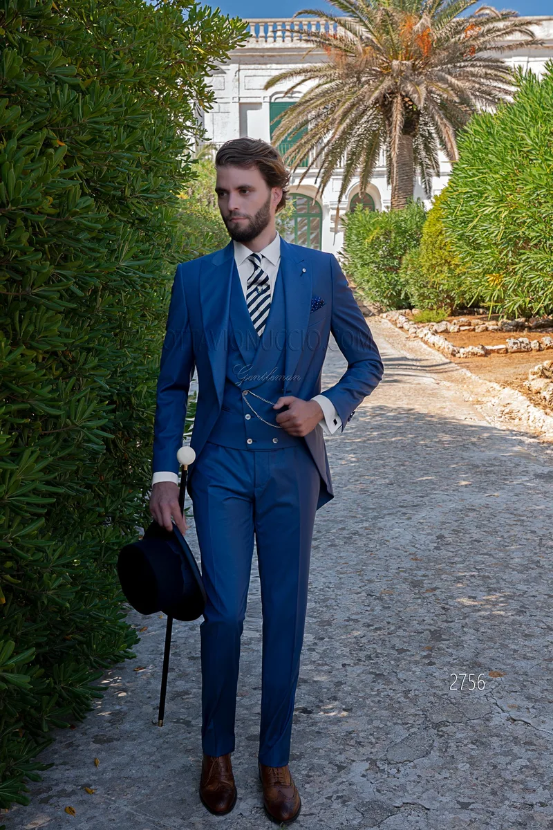 Tight da cerimonia moderno blu royal e gilet doppiopetto – Figura intera