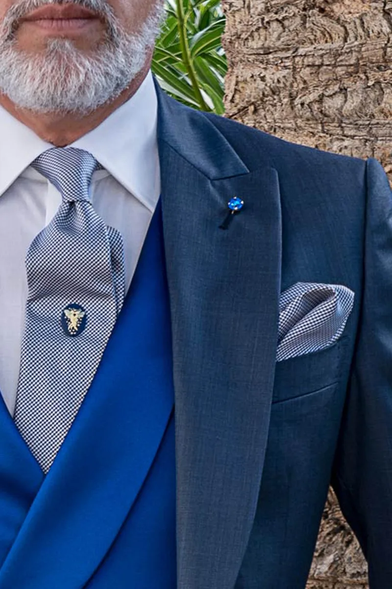 Cravatta e fazzoletto "Principe di Galles" blu