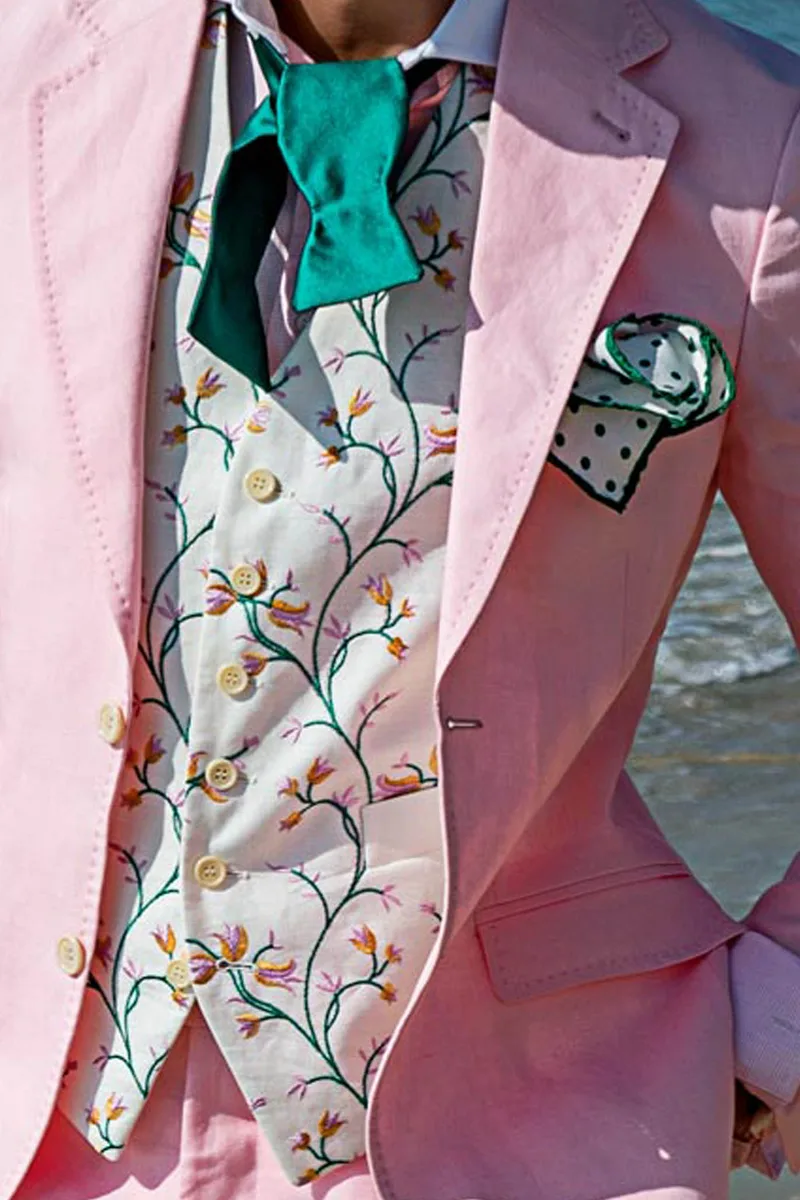 Gilet in lino bianco con ricamo a fiori in 3 colori