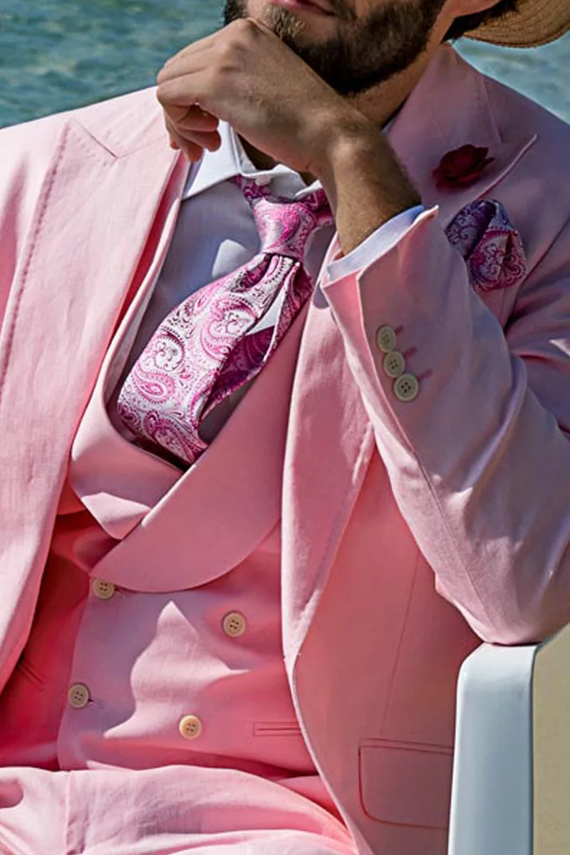 Gilet doppiopetto in puro lino rosa