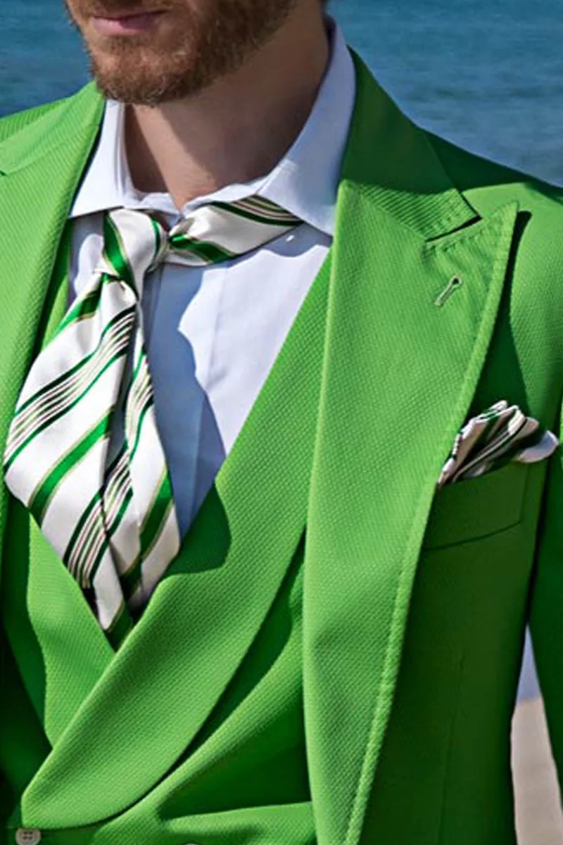 Cravatta e fazzoletto seta jacquard righe verde su fondo bianco