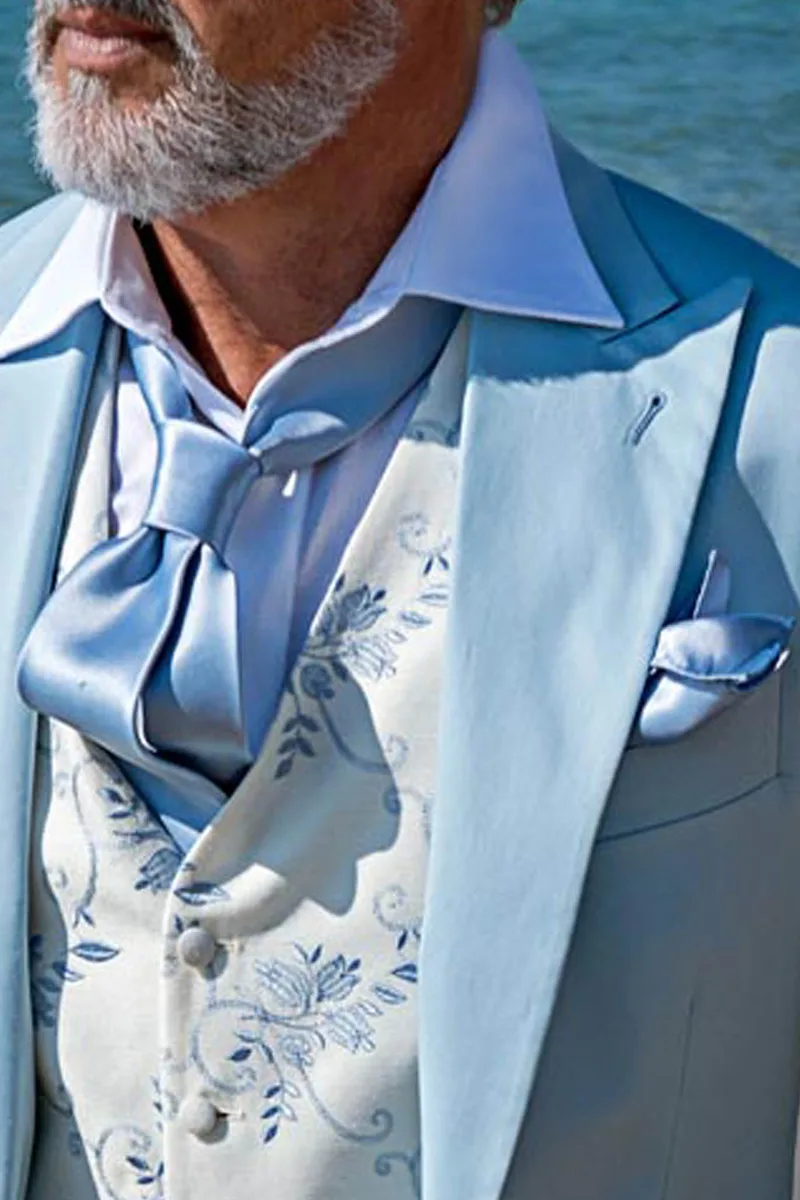 Krawatte und Einstecktuch aus Satin in Tiffanyblau