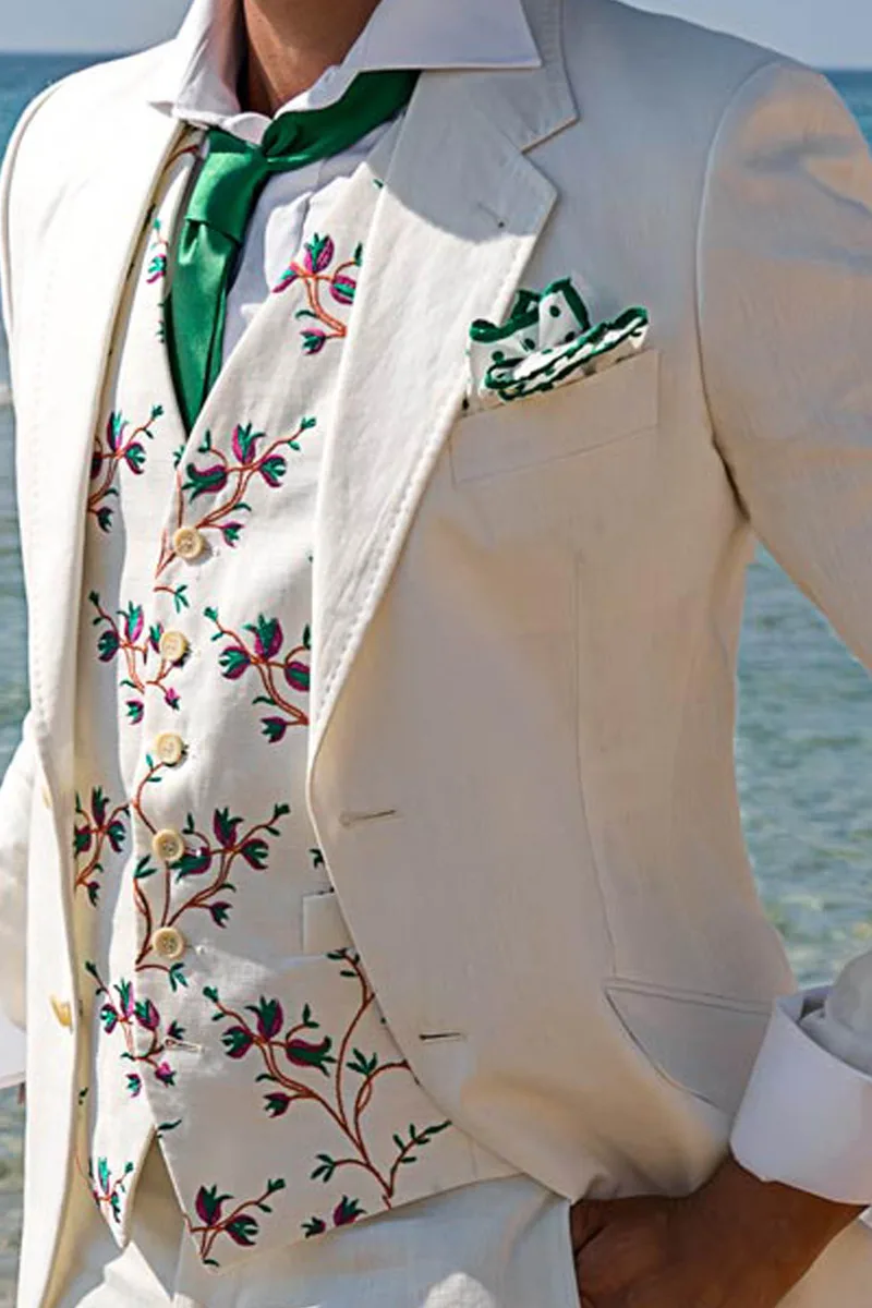 Gilet in lino bianco con ricamo a fiori in 3 colori