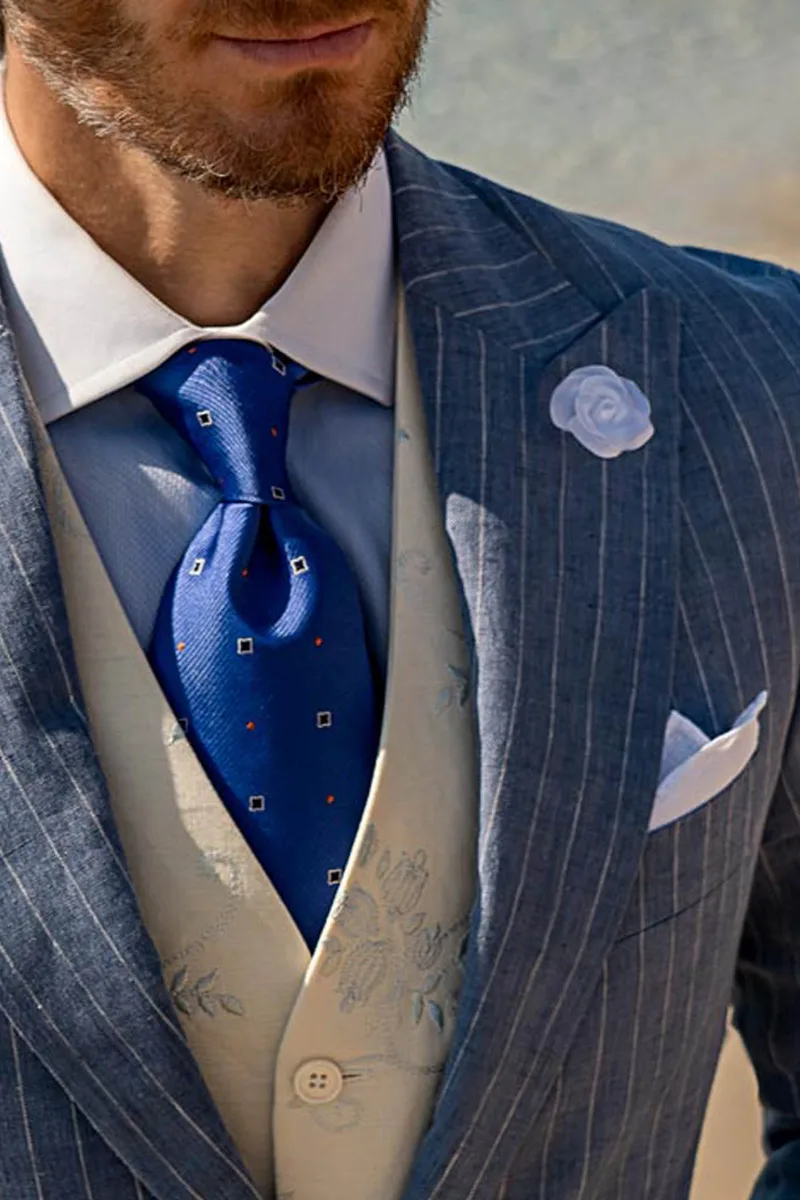 Costume élégant en lin bleu ciel à rayures tennis avec rayure diplomatique 3