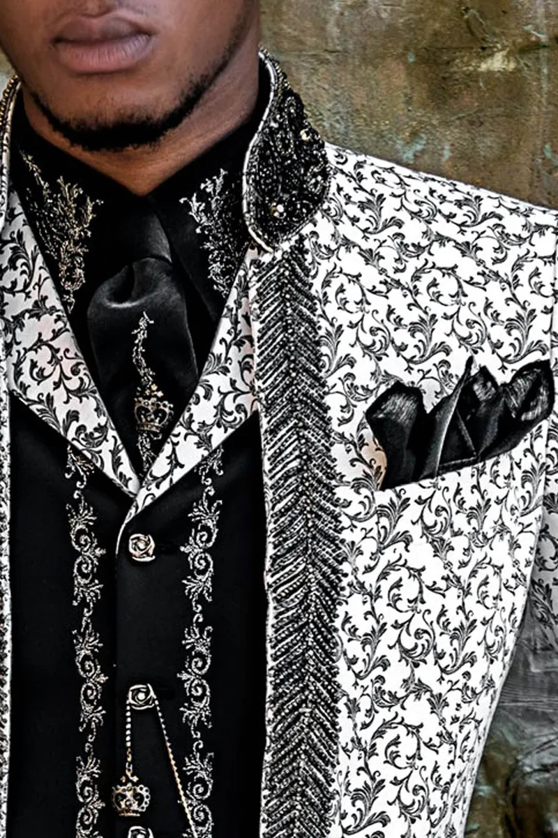 Camicia e Cravatta in tessuto lurex nero con ricamo