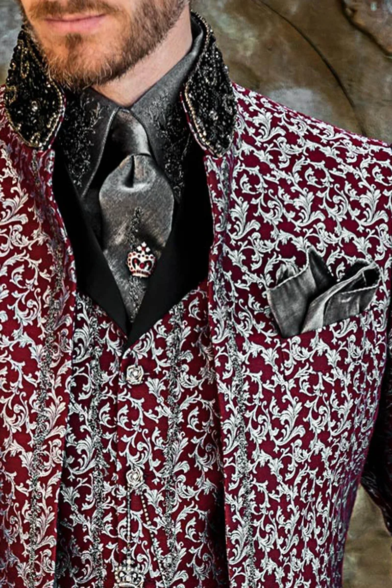 Camicia e Cravatta in tessuto lurex grigio con ricamo