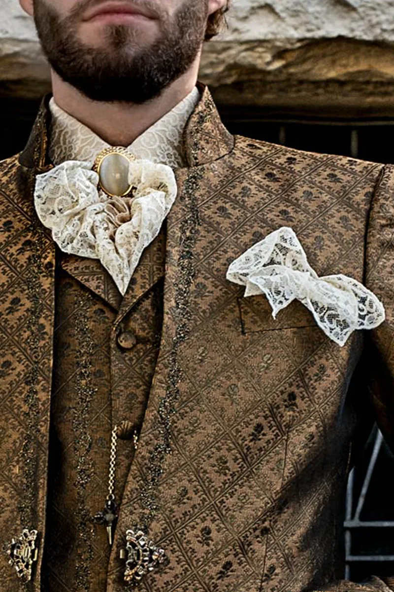 Plastron "Amadeus" e Fazzoletto in pizzo beige