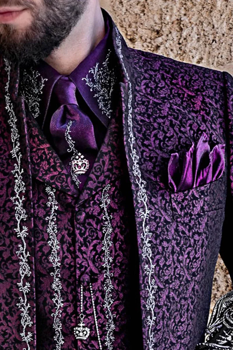 Camicia e Cravatta in tessuto lurex fucsia con ricamo