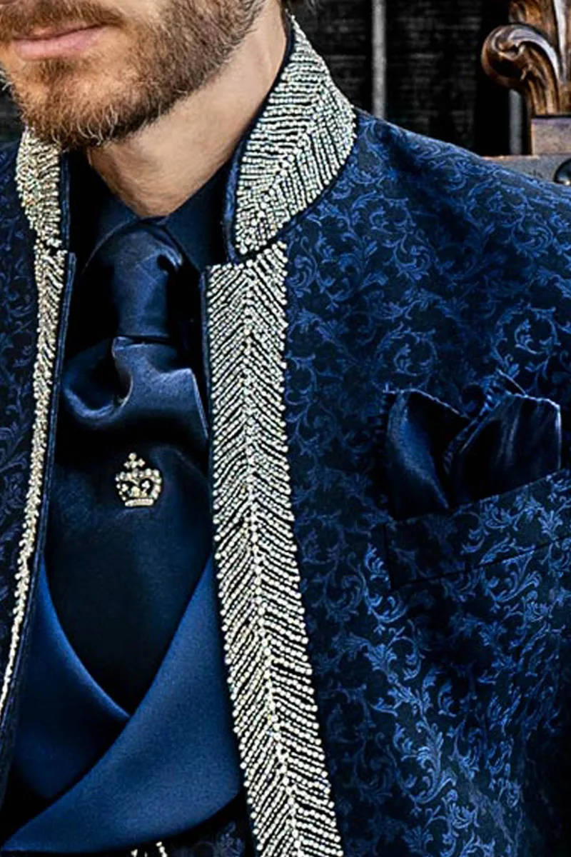 Cravattone e fazzoletto in lurex blu
