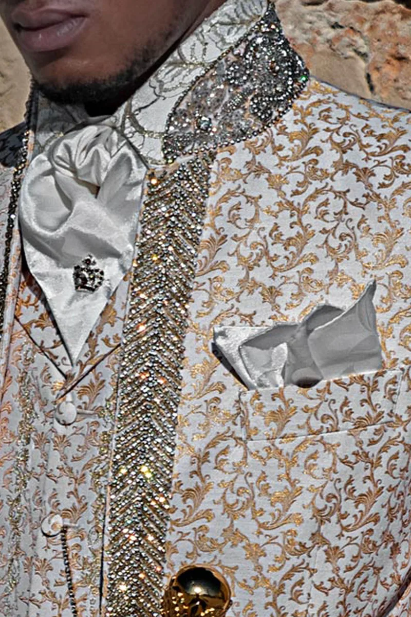 Scarf and Handkerchief Set in Ivory Jacquard Satin