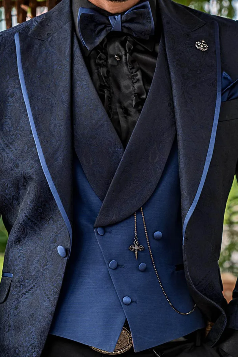 Gilet asimmetrico doppiopetto sciallato blu royal rever contrasto