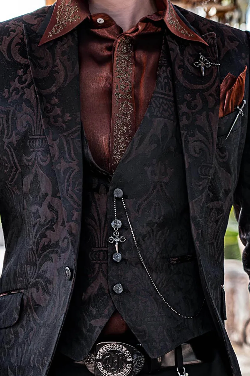 Gilet damascato marrone 4 bottoni