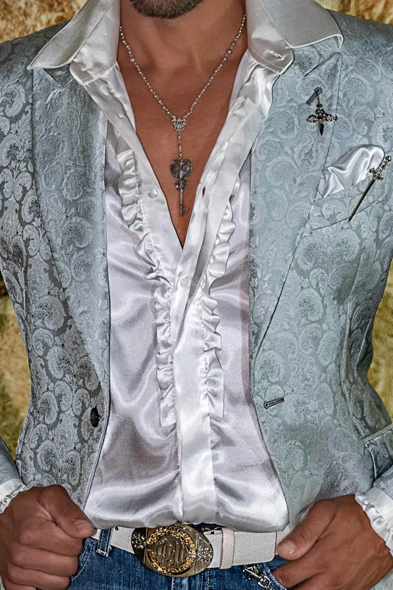 Camicia in raso bianca naturale con volant