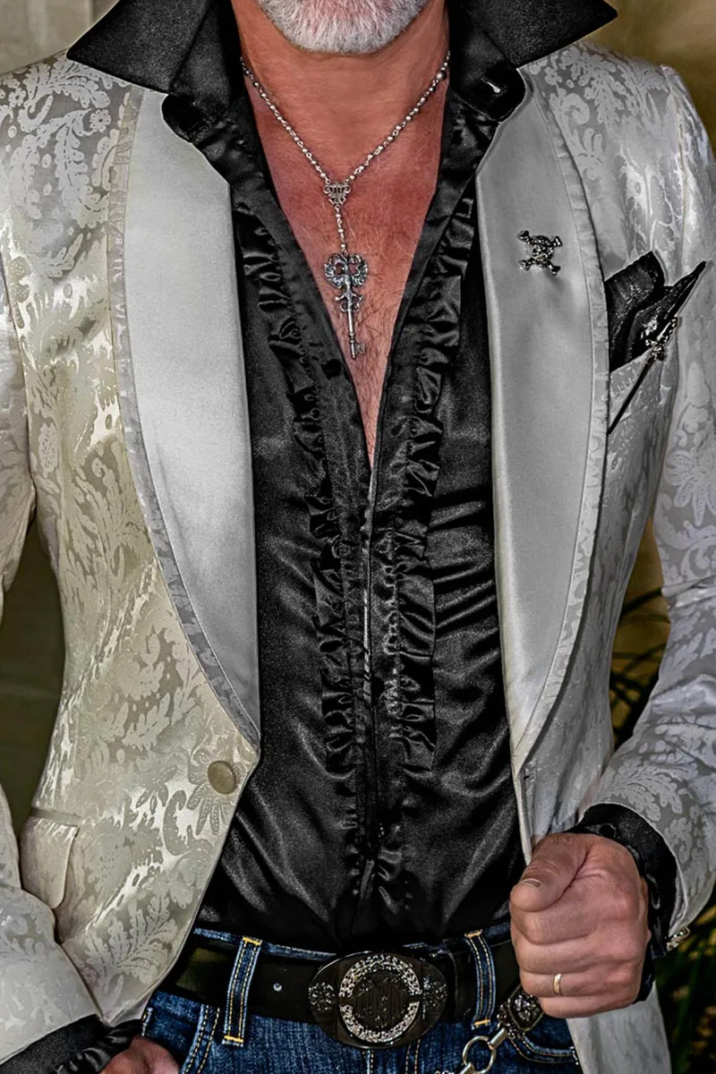 Camicia con volant in raso blu
