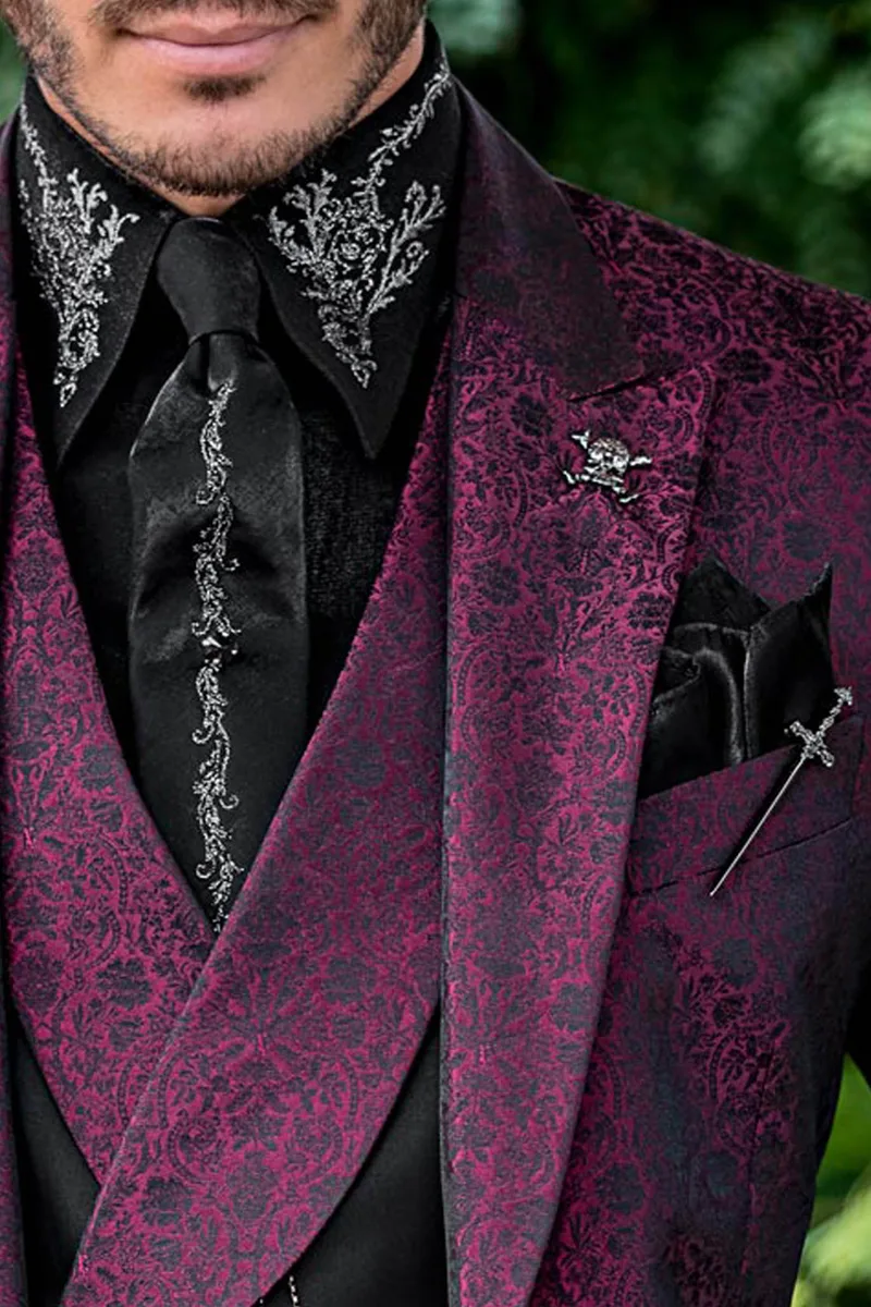 Camicia e Cravatta in tessuto lurex nero con ricamo