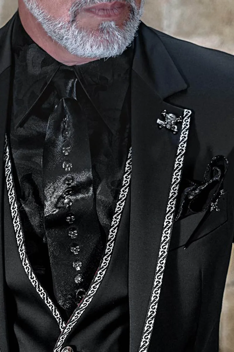 Cravatta nera lurex con applicazioni teschio