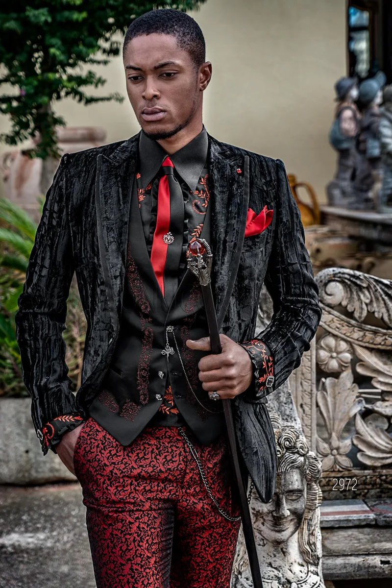 Pantalone damascato rosso