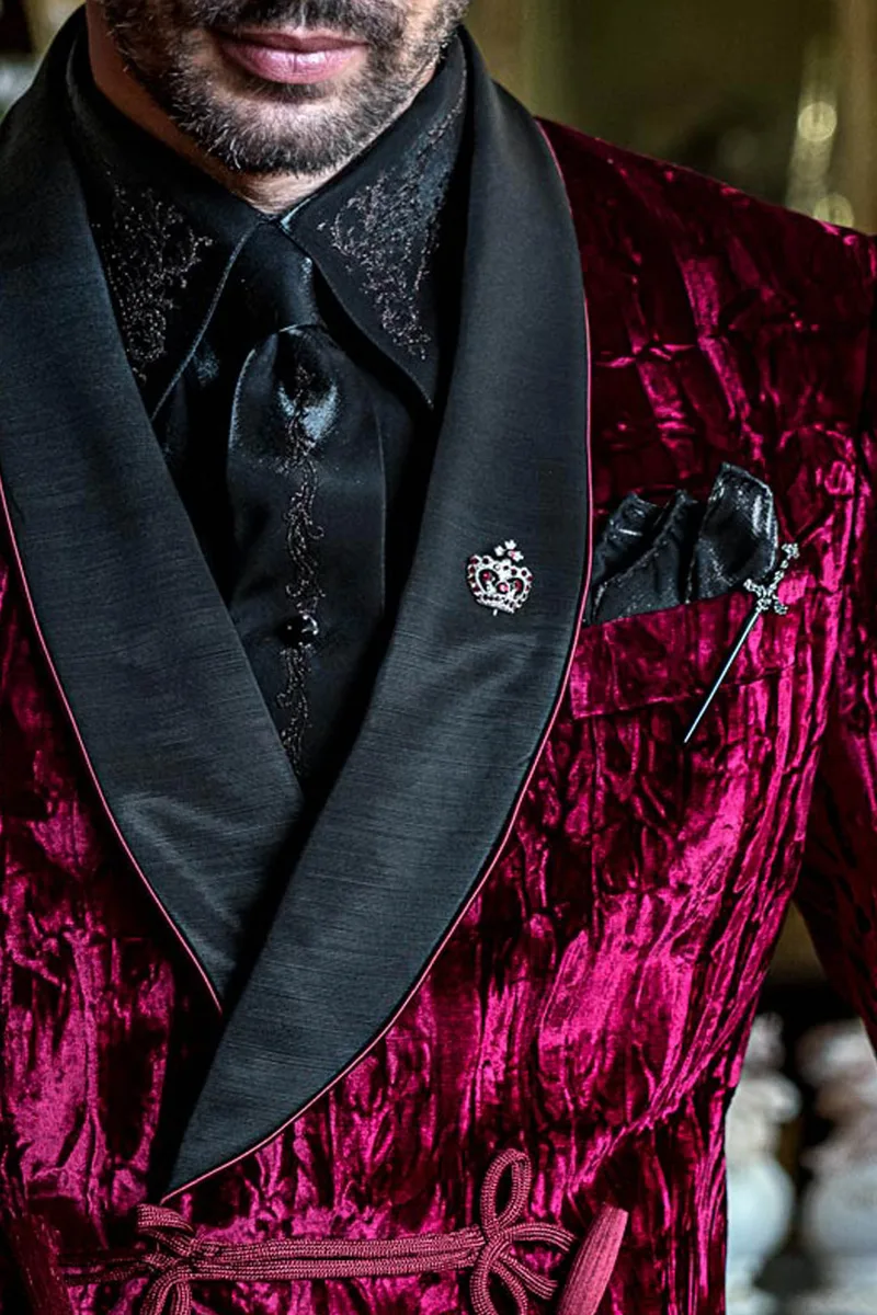 Black Lurex Shirt, Tie and Cummerbund Set with Embroidery