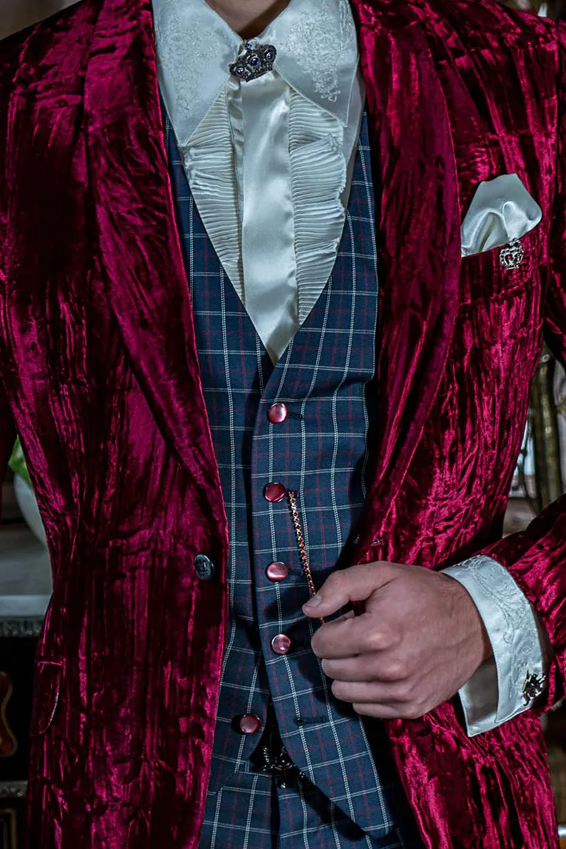 Gilet 5 bottoni in tessuto a quadri blu