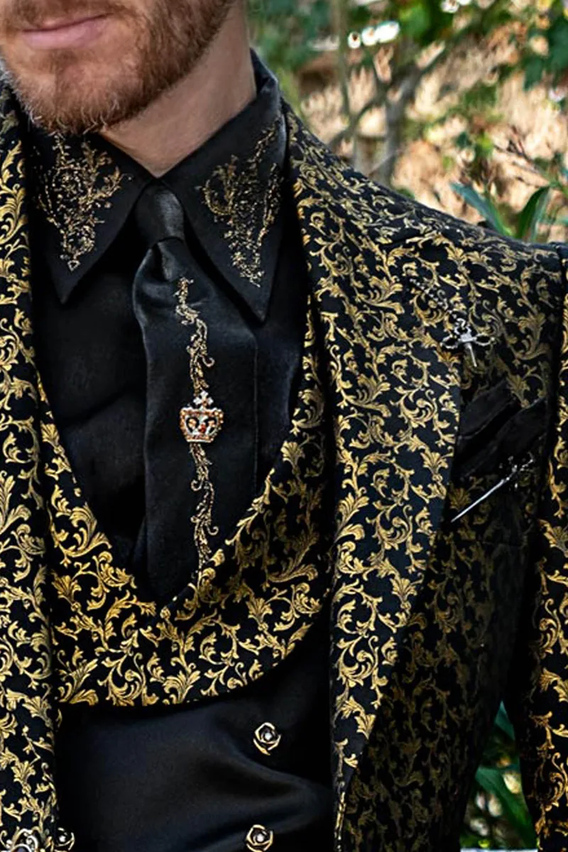 Camicia e cravatta lurex nero ricami oro