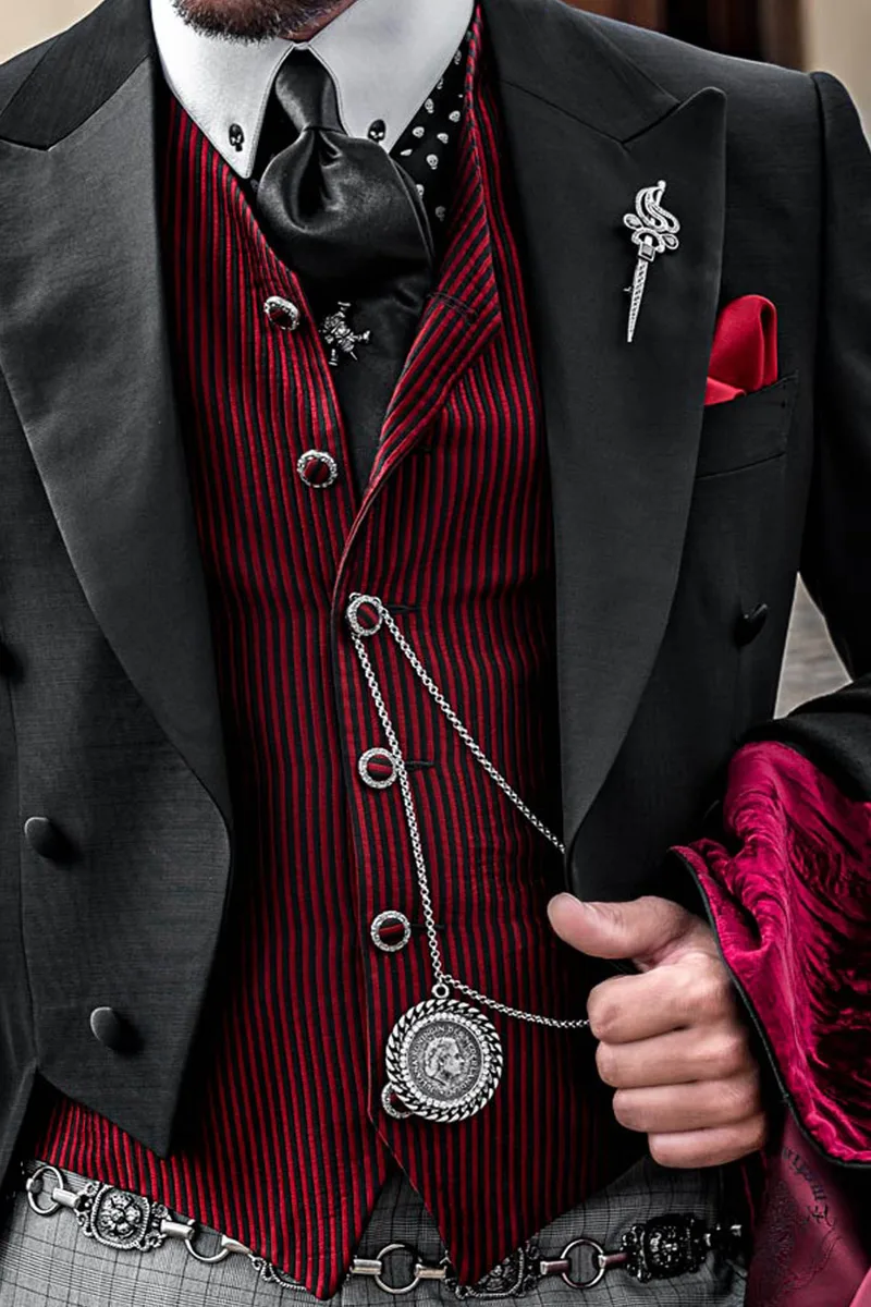 Gilet in tessuto millerighe nero e rosso