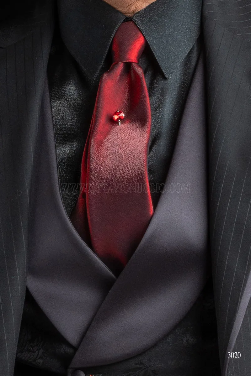 Cravatta 6,5 cm e Fazzoletto in lurex rosso