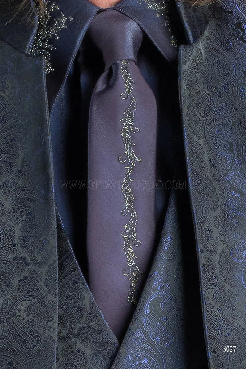 Blue damask groom suit with mandarin collar 5