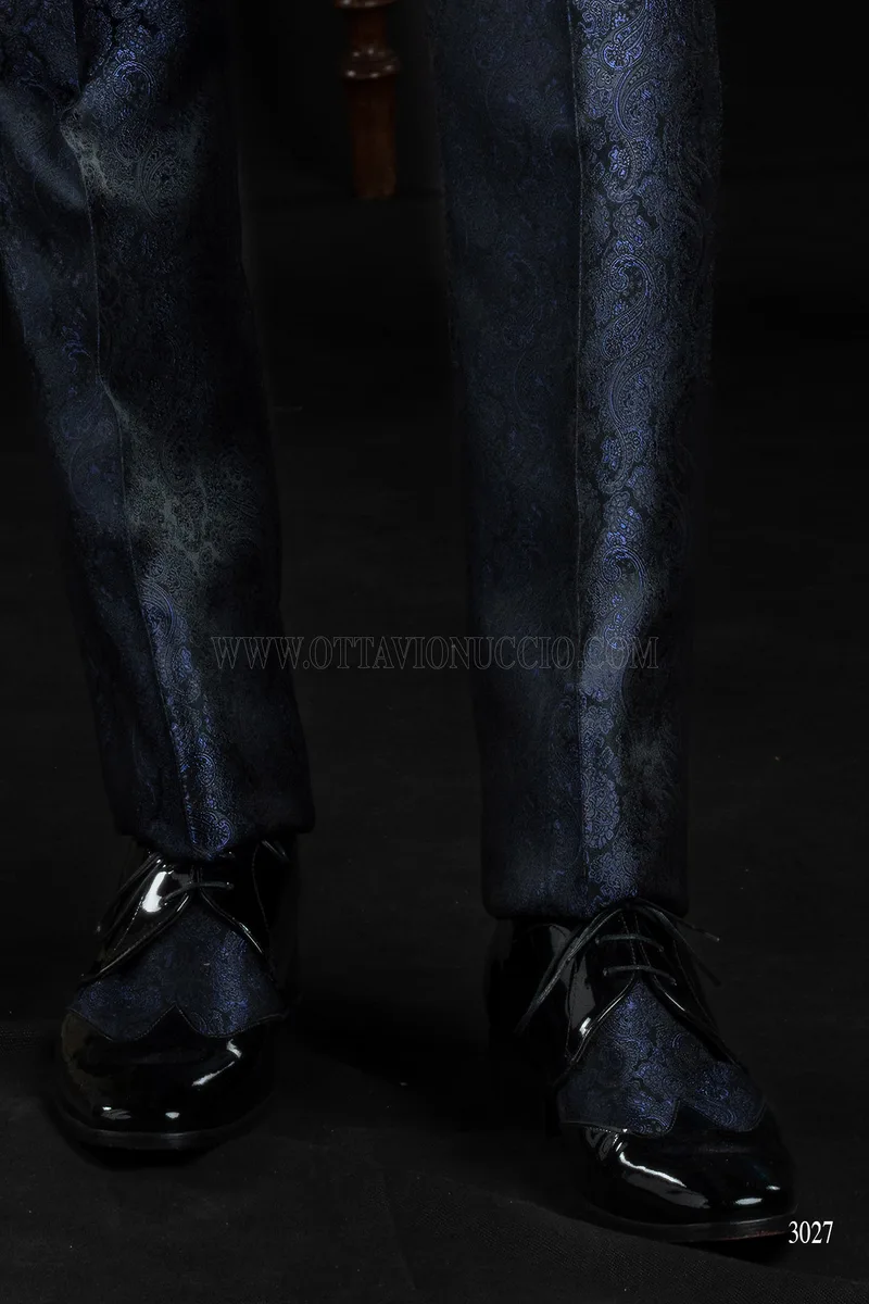 Blue damask groom suit with mandarin collar 7