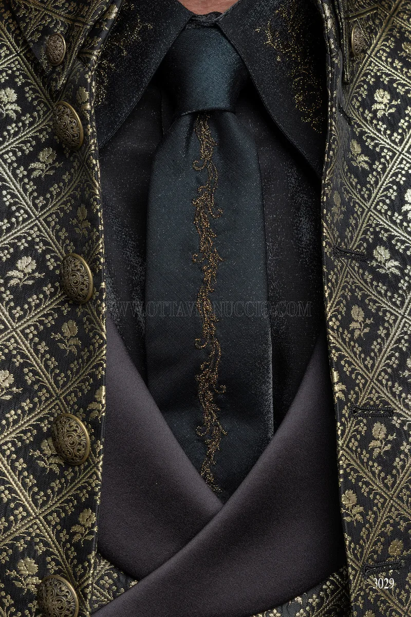 Camicia e cravatta lurex nero ricami oro