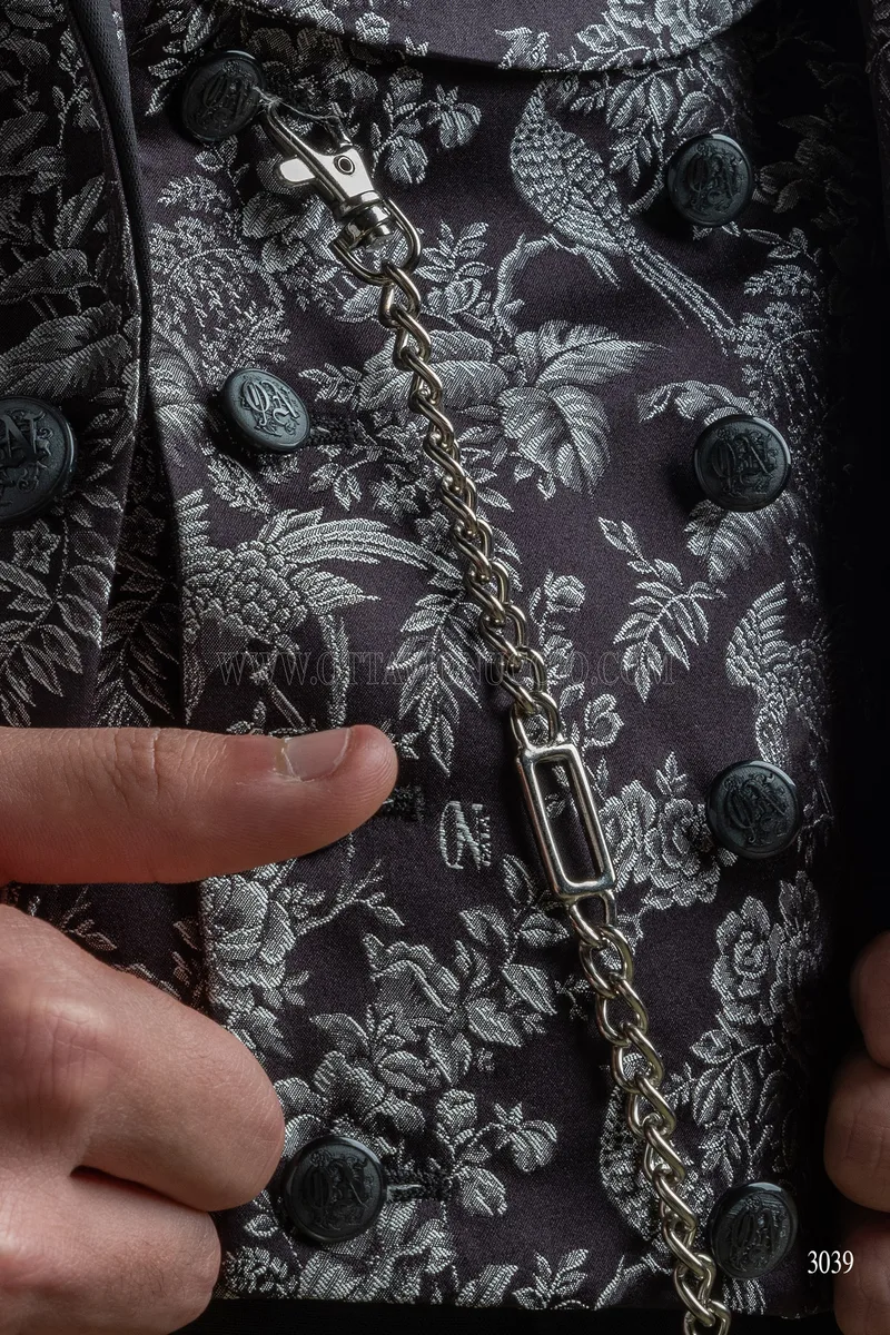 Herren-Blazersakko aus reinem Seiden-Jacquard in Schwarz-Silber 3