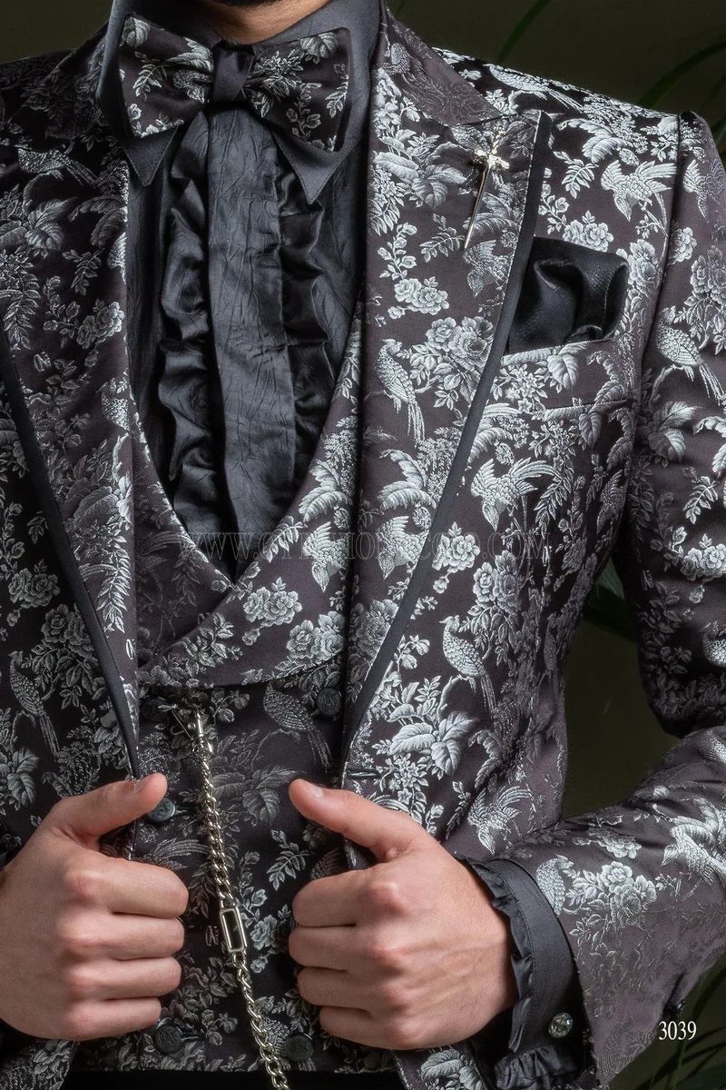 Herren-Blazersakko aus reinem Seiden-Jacquard in Schwarz-Silber 4