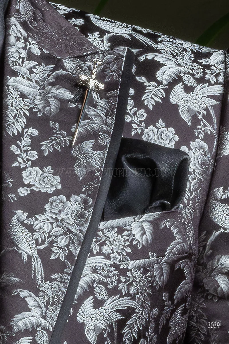 Herren-Blazersakko aus reinem Seiden-Jacquard in Schwarz-Silber 6