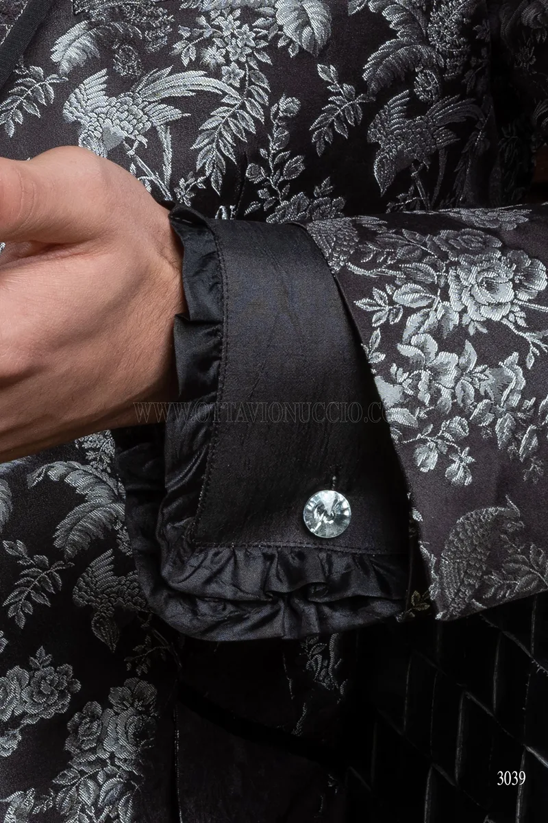 Herren-Blazersakko aus reinem Seiden-Jacquard in Schwarz-Silber 7