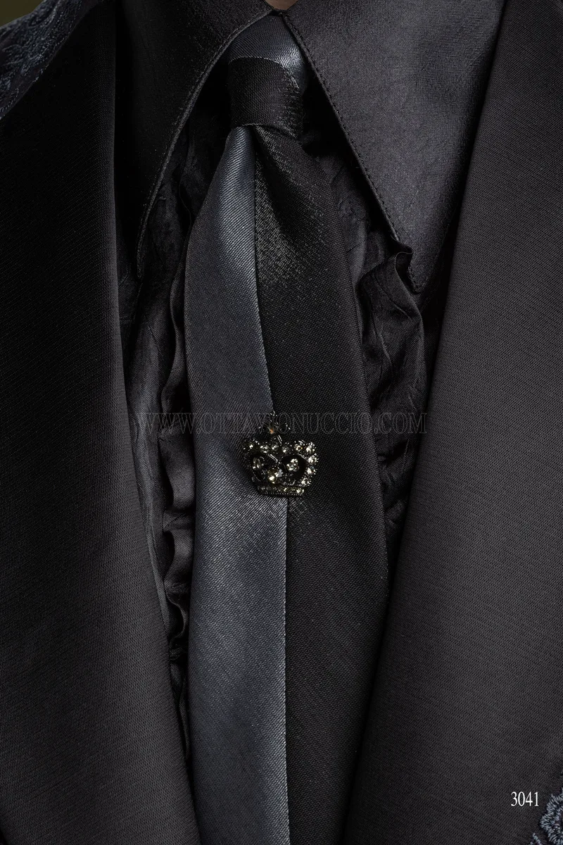 Cravattino bicolore in lurex nero e grigio con fazzoletto