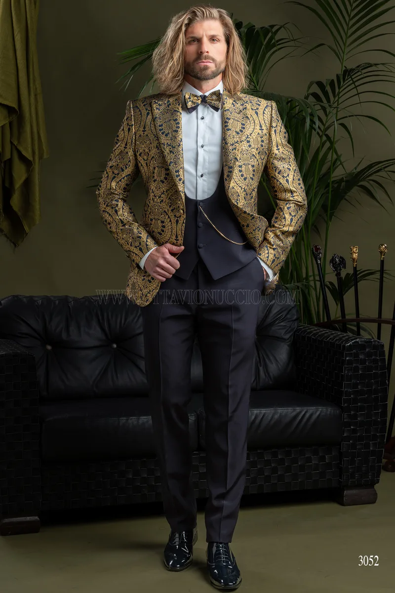 Chaqueta de hombre especial adamascada oro azul 2