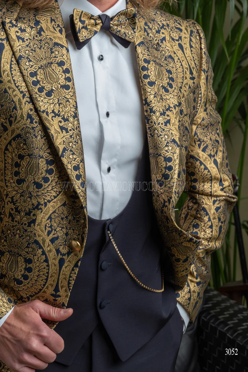 Chaqueta de hombre especial adamascada oro azul 3