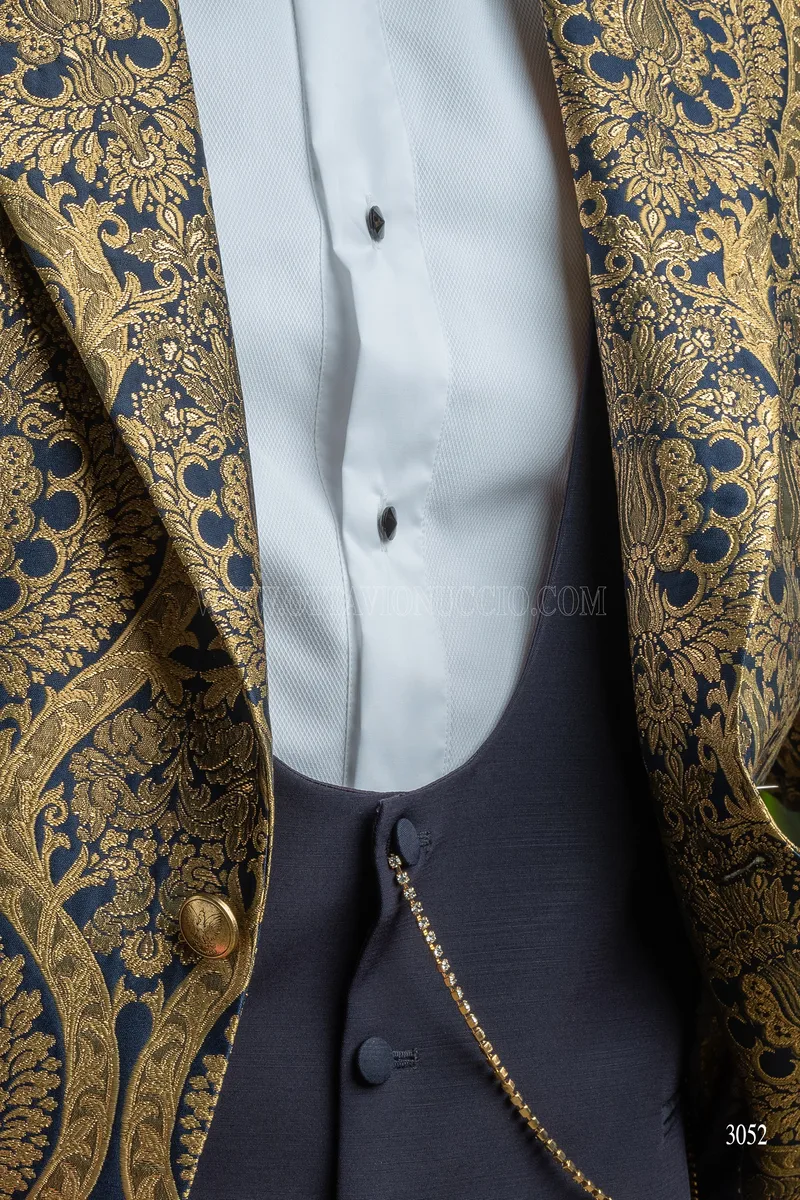Chaqueta de hombre especial adamascada oro azul 4