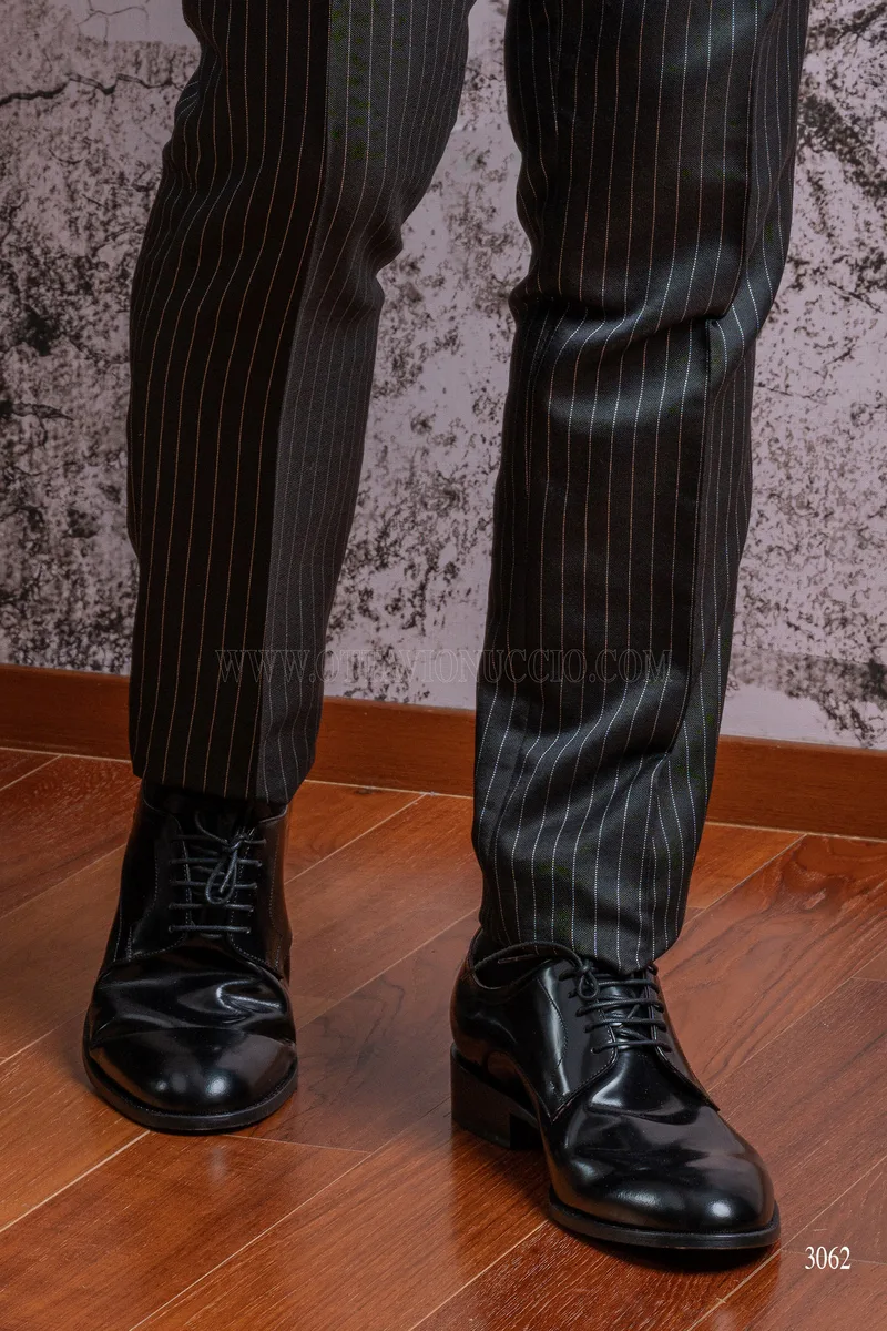 Traje de ceremonia de hombre negro raya diplomática con chaleco cruzado – Zapato