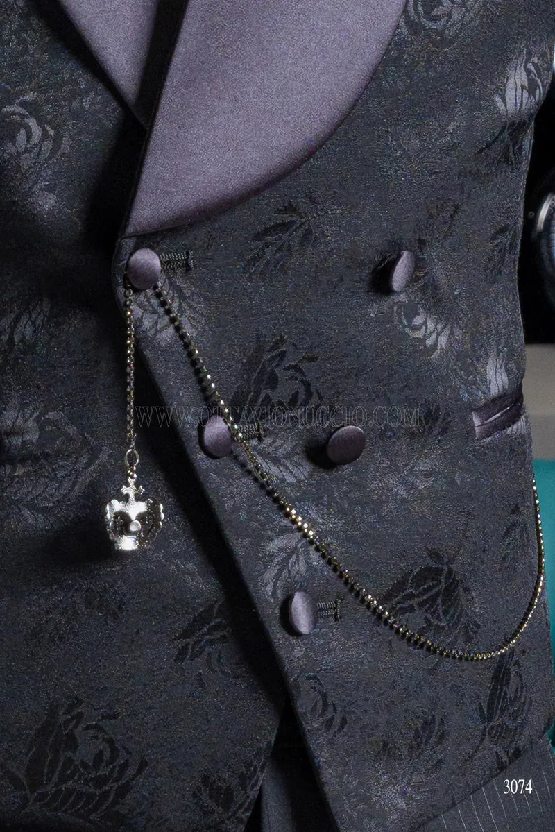 Smoking blanc à revers châle, pantalon et gilet noirs – Boutons