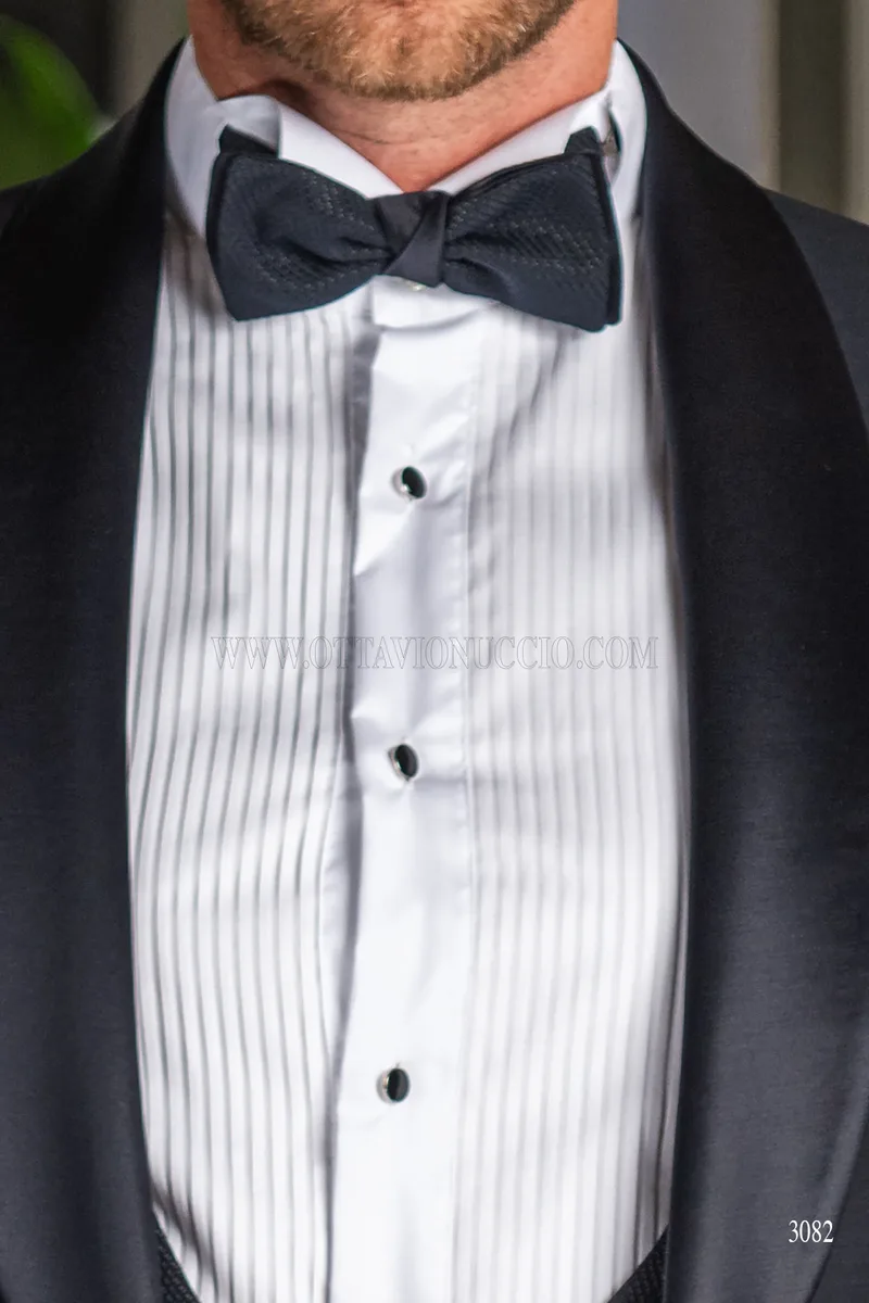 Camicia bianca Tuxedo diplomatica in cotone con plissé