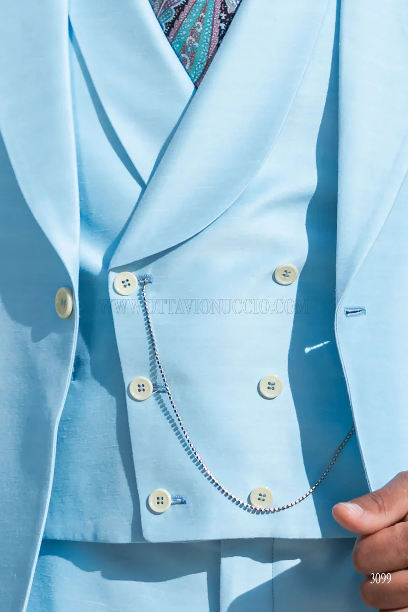 Gilet doppiopetto in shantung celeste