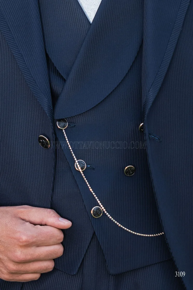 Gilet doppiopetto millerighe blu