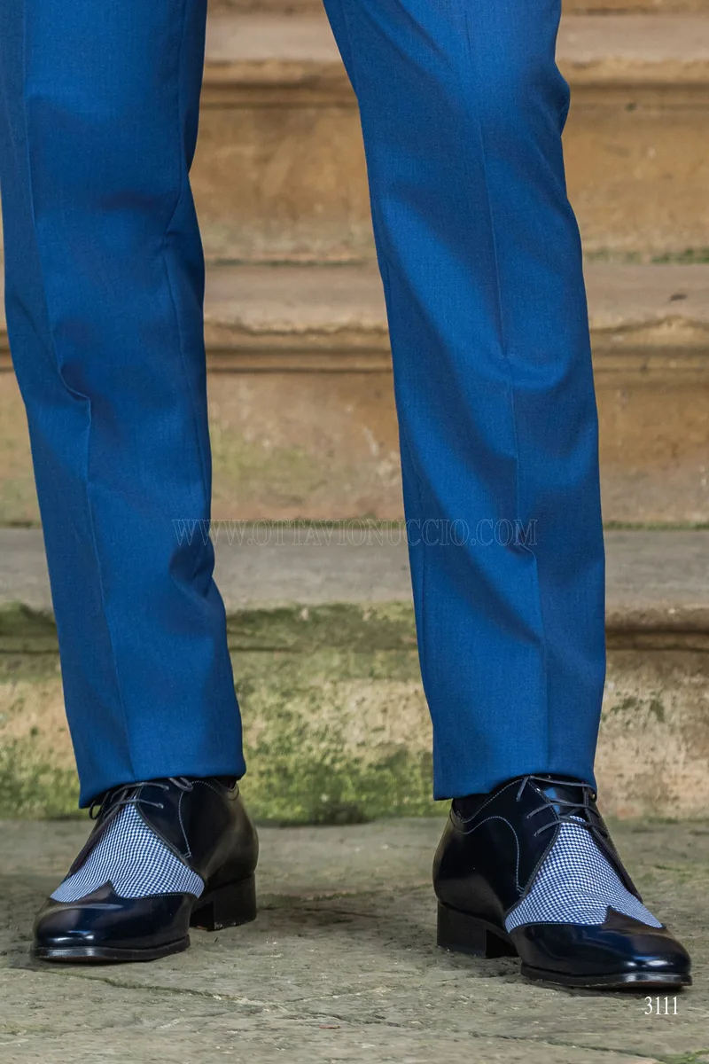 Scarpa vernice blu e Pied-de-poule blu