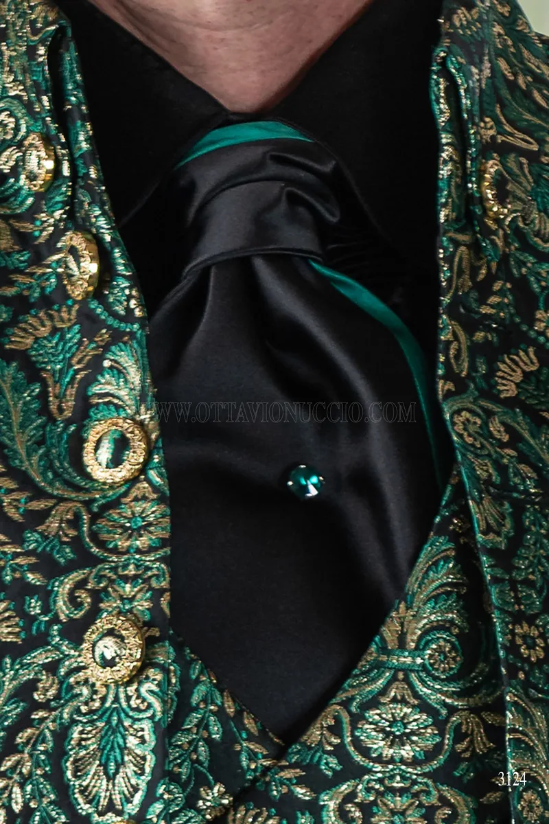 Gothic groom suit in green and gold brocade with Napoleon collar 5